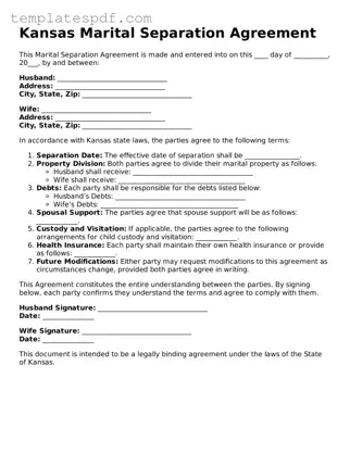 Official  Marital Separation Agreement Form for Kansas