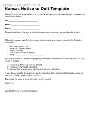 Official  Notice to Quit Form for Kansas