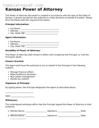 Official  Power of Attorney Form for Kansas