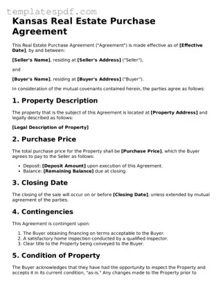 Official  Real Estate Purchase Agreement Form for Kansas