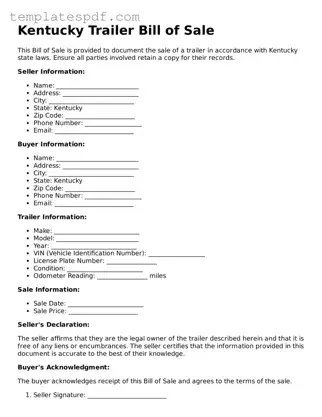 Official  Trailer Bill of Sale Form for Kentucky