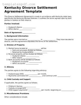 Official  Divorce Settlement Agreement Form for Kentucky