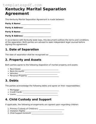 Official  Marital Separation Agreement Form for Kentucky