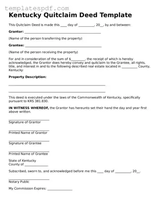 Official  Quitclaim Deed Form for Kentucky