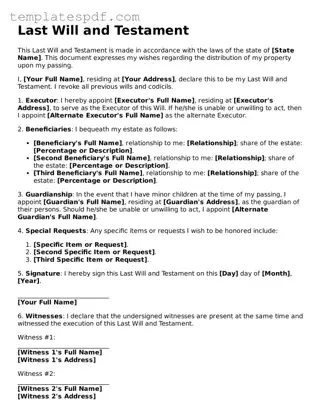 Printable Last Will and Testament Form
