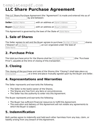 Printable LLC Share Purchase Agreement Form