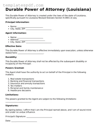 Official  Durable Power of Attorney Form for Louisiana