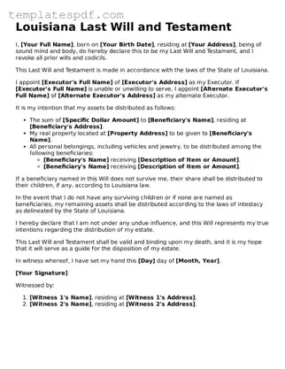 Official  Last Will and Testament Form for Louisiana