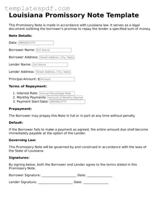 Official  Promissory Note Form for Louisiana