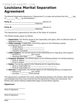 Official  Marital Separation Agreement Form for Louisiana
