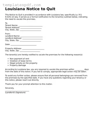 Official  Notice to Quit Form for Louisiana