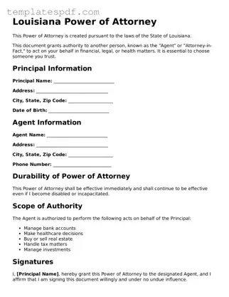 Official  Power of Attorney Form for Louisiana