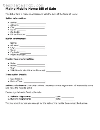Official  Mobile Home Bill of Sale Form for Maine