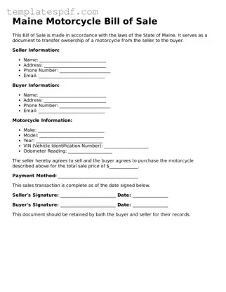 Official  Motorcycle Bill of Sale Form for Maine