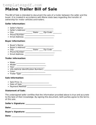 Official  Trailer Bill of Sale Form for Maine