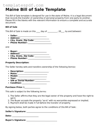 Official  Bill of Sale Form for Maine