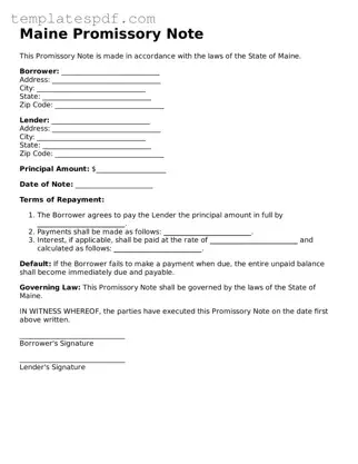 Official  Promissory Note Form for Maine