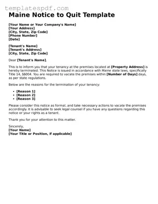 Official  Notice to Quit Form for Maine