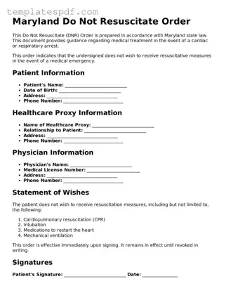 Official  Do Not Resuscitate Order Form for Maryland