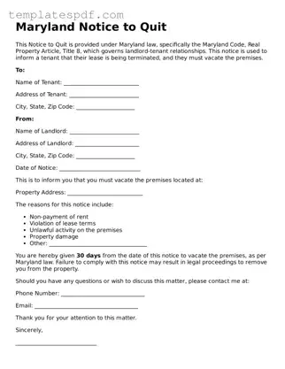 Official  Notice to Quit Form for Maryland