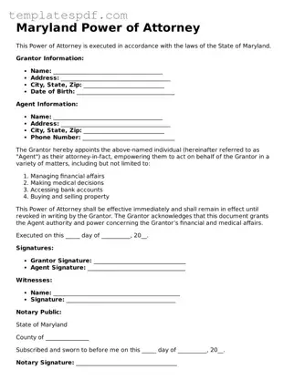Official  Power of Attorney Form for Maryland