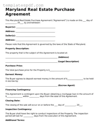 Official  Real Estate Purchase Agreement Form for Maryland