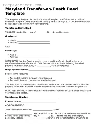 Official  Transfer-on-Death Deed Form for Maryland
