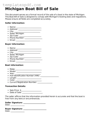 Official  Boat Bill of Sale Form for Michigan