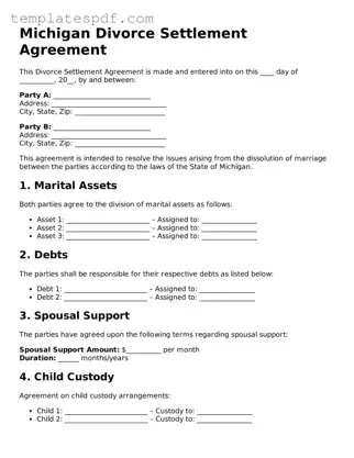 Official  Divorce Settlement Agreement Form for Michigan