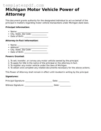 Official  Motor Vehicle Power of Attorney Form for Michigan