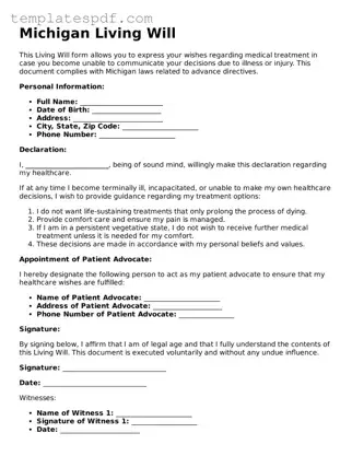 Official  Living Will Form for Michigan