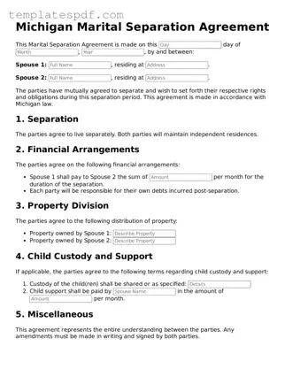 Official  Marital Separation Agreement Form for Michigan