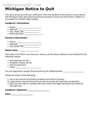 Official  Notice to Quit Form for Michigan