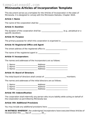 Official  Articles of Incorporation Form for Minnesota