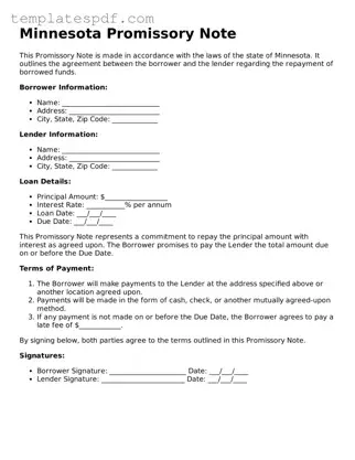 Official  Promissory Note Form for Minnesota