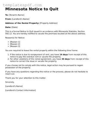 Official  Notice to Quit Form for Minnesota