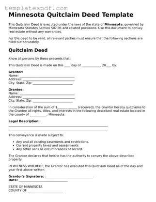 Official  Quitclaim Deed Form for Minnesota