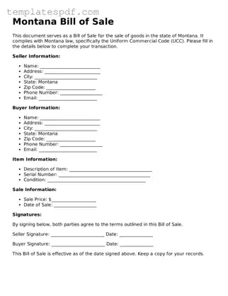 Official  Bill of Sale Form for Montana