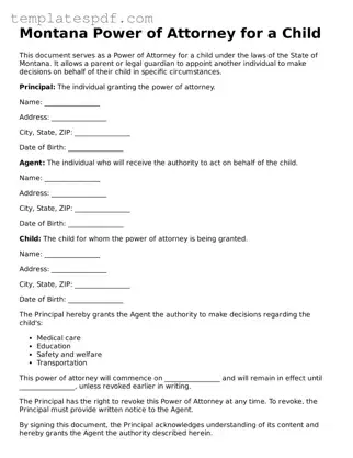 Official  Power of Attorney for a Child Form for Montana