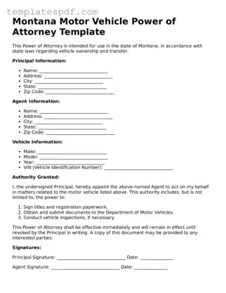 Official  Motor Vehicle Power of Attorney Form for Montana