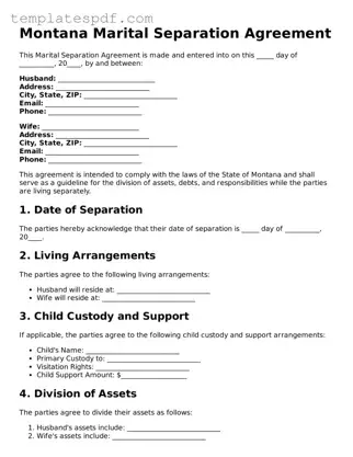 Official  Marital Separation Agreement Form for Montana