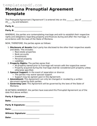 Official  Prenuptial Agreement Form for Montana