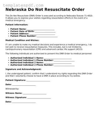 Official  Do Not Resuscitate Order Form for Nebraska
