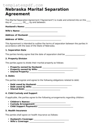 Official  Marital Separation Agreement Form for Nebraska