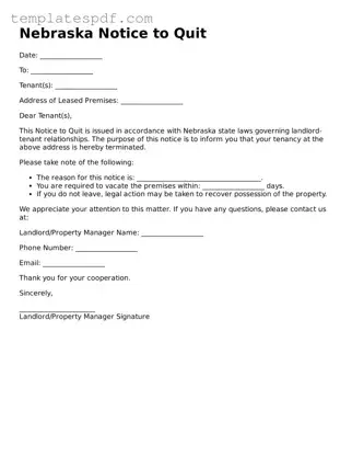 Official  Notice to Quit Form for Nebraska