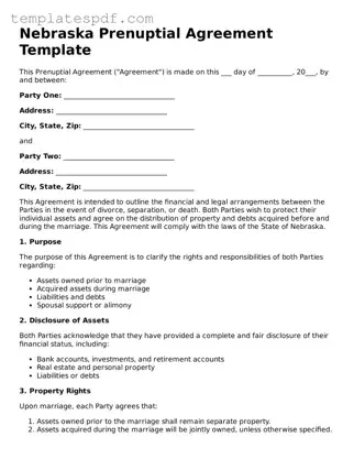 Official  Prenuptial Agreement Form for Nebraska