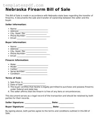 Official  Firearm Bill of Sale Form for Nebraska