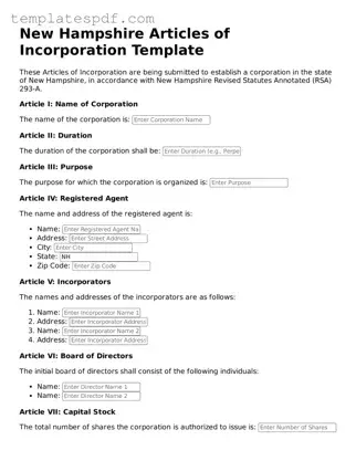 Official  Articles of Incorporation Form for New Hampshire