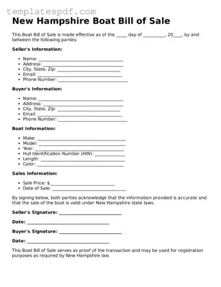 Official  Boat Bill of Sale Form for New Hampshire
