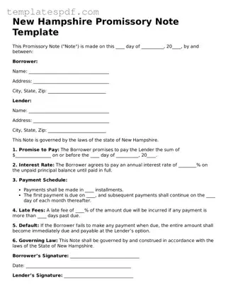 Official  Promissory Note Form for New Hampshire